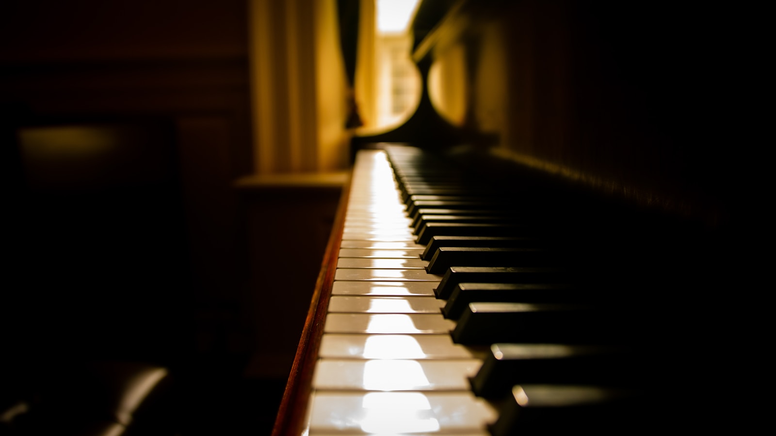 Warm window light falling across a piano keyboard